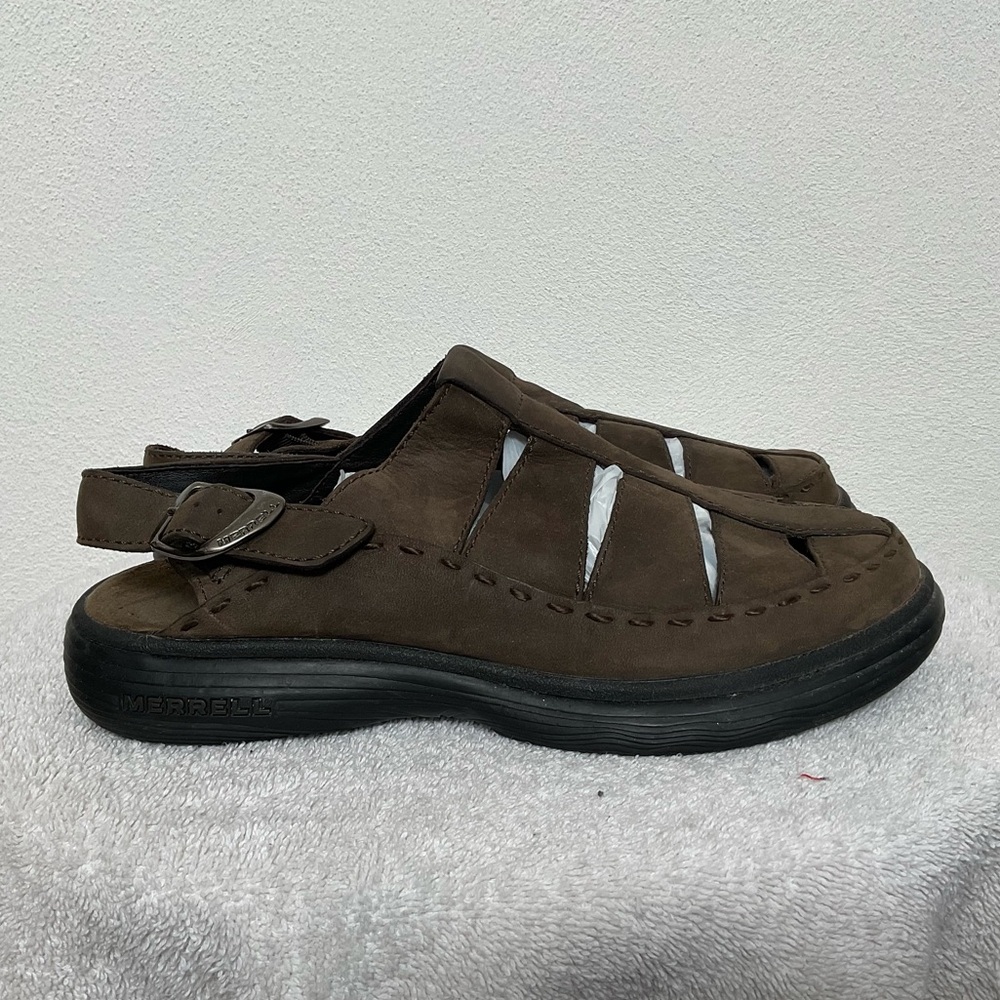 Merrell Bracken Topo Slice Mocha Leather Fisherman Sandals Size 8 Men's